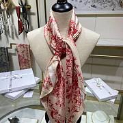 Dior Women Toile De Jouy Flowers Square Scarf Ivory and Red Silk Twill  - 3