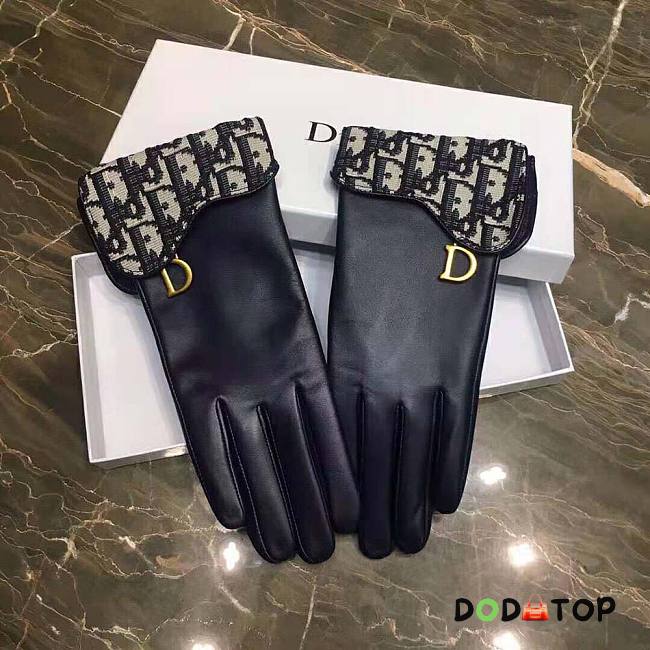 Dior Women Saddle Gloves Navy Blue Smooth Lambskin - 1