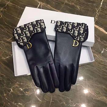 Dior Women Saddle Gloves Navy Blue Smooth Lambskin