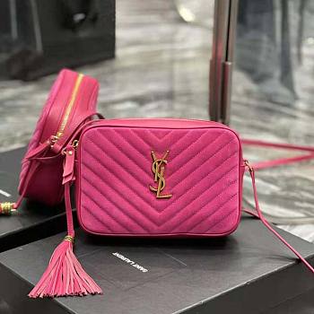 YSL Lou Camera Bag in Quilted Suede and Smooth Leather Pink Size 23 x 16 x 6 cm