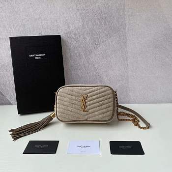 YSL Mini In Quilted Y Linen Camera Bag Grey Size 18 x 11 x 5 cm
