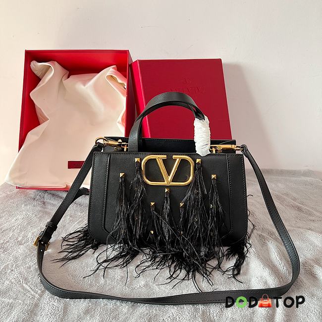 Valentino Vlogo Signature Small Leather Handbag With Feathers Size 24 x 19 x 29 cm  - 1