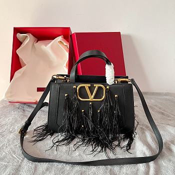 Valentino Vlogo Signature Small Leather Handbag With Feathers Size 24 x 19 x 29 cm 