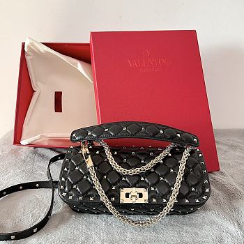 Valentino Garavani Rockstud Spike Quilted Leather Shoulder Bag Black Size 24 x 11 x 7 cm