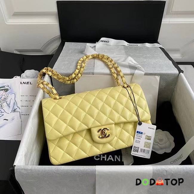 Chanel Classic Handbag Lambskin & Gold/Silver Metal A01112 Yellow Size 25 cm - 1