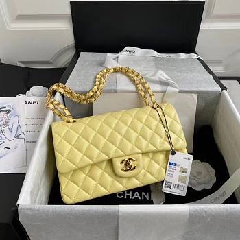 Chanel Classic Handbag Lambskin & Gold/Silver Metal A01112 Yellow Size 25 cm