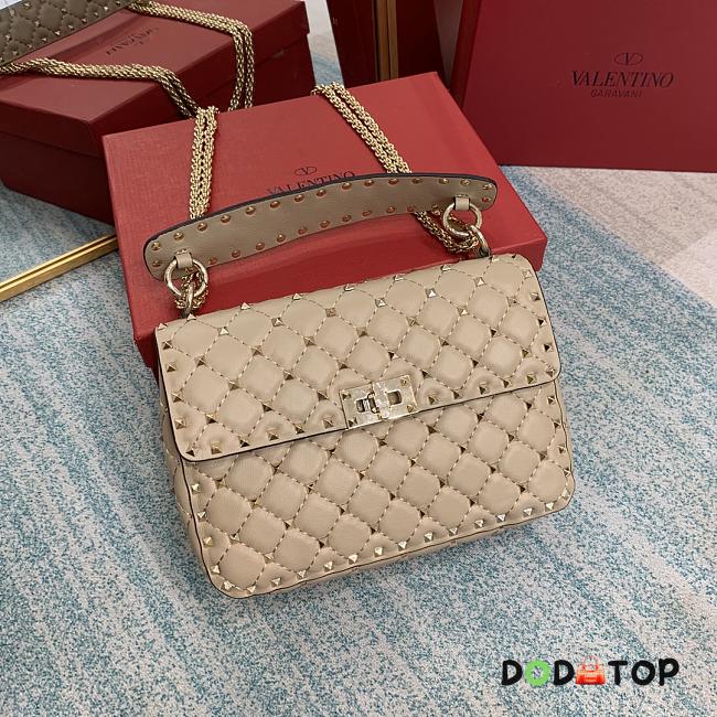 Valentino Rockstud Spike Medium Quilted Top-Handle Bag Beige Size 24 x 6.5 x 16 cm - 1