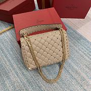 Valentino Rockstud Spike Medium Quilted Top-Handle Bag Beige Size 24 x 6.5 x 16 cm - 2