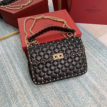 Valentino Rockstud Spike Medium Quilted Top-Handle Bag Black Size 24 x 6.5 x 16 cm