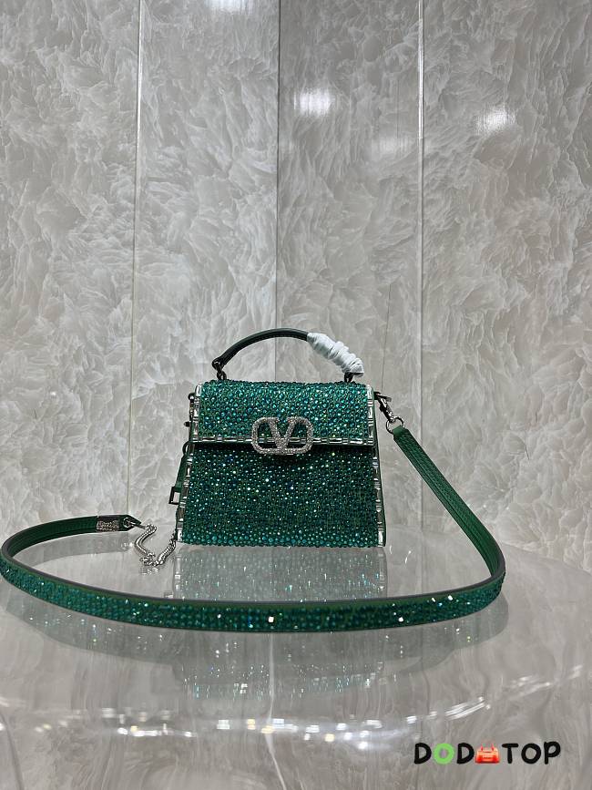 Valentino Garavani Crystal Embellished Mini Top Handle Bag Green Size 19 x 13 x 9 cm - 1
