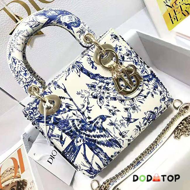Dior Mini Lady Dior Bag White Calfskin with Blue-Tone Printed Size 17 x 15 x 7 cm - 1