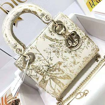 Dior Mini Lady Dior Bag White Calfskin with Gold-Tone Printed Size 17 x 15 x 7 cm