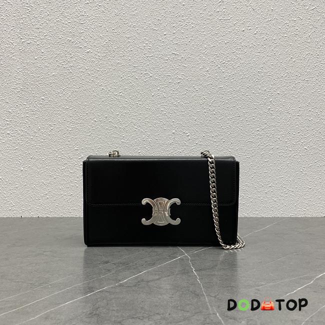 Celine Chain Box Triomphe Bag In Shiny Calfskinblack Silver Size 23 × 5 × 13.5 cm - 1