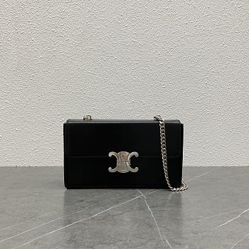 Celine Chain Box Triomphe Bag In Shiny Calfskinblack Silver Size 23 × 5 × 13.5 cm
