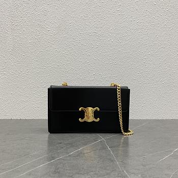 Celine Chain Box Triomphe Bag In Shiny Calfskinblack Gold Size 23 × 5 × 13.5 cm