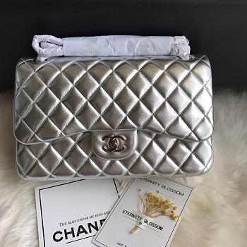 Chanel A01113 Jumbo Classic Flap Bag Silver/Gold Lambskin Size 30 cm