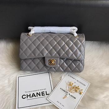 Chanel Shinny Leather Medium Classic Flap Bag Grey Size 25 cm