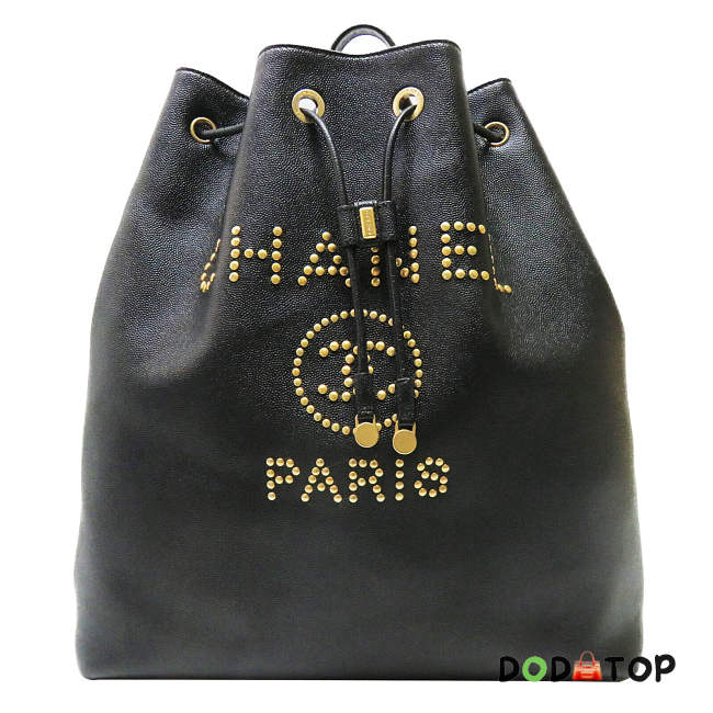 Chanel Deauville Drawstring Bucket Bag Studded Caviar Black Size 42 x 35.5 x 14 cm - 1