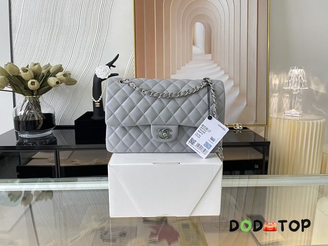 Chanel Flap Bag 01112 Light Grey Silver Hardware Size 25.5 cm - 1