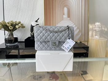 Chanel Flap Bag 01112 Light Grey Silver Hardware Size 25.5 cm