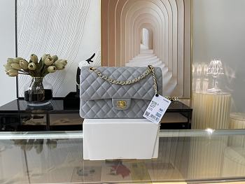 Chanel Flap Bag 01112 Light Grey Gold Hardware Size 25.5 cm