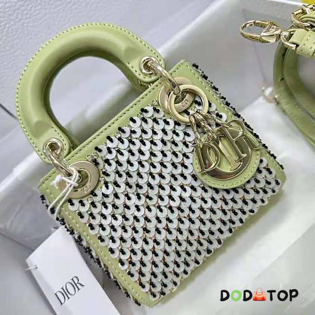 Dior Micro Lady Dior Bag Sage Green Embroidered Size 12 x 10 x 5 cm - 1