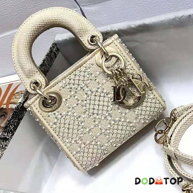 Dior Micro Lady Dior Bag Beige Canvas Embroidered Size 12 x 10.2 x 5 cm - 1