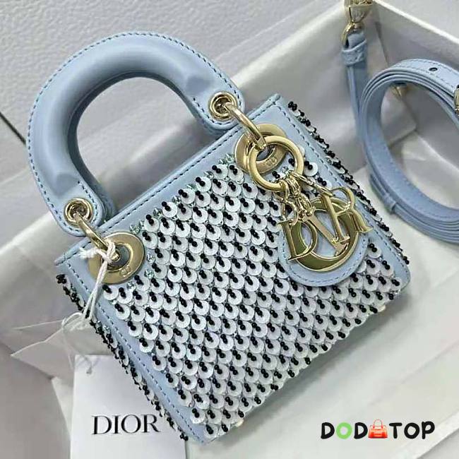 Dior Micro Lady Dior Bag Sage Blue Embroidered Size 12 x 10 x 5 cm - 1