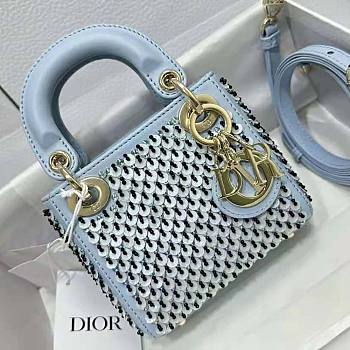 Dior Micro Lady Dior Bag Sage Blue Embroidered Size 12 x 10 x 5 cm