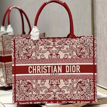 Dior Medium Dior Book Tote White and Red Dior Bandana Embroidery Size 36 x 27.5 x 16.5 cm