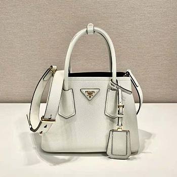 Prada Double Saffiano Leather Mini Bag White Size 18.5 x 12.5 x 25 cm