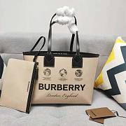 Burberry Label Print Cotton and Leather Small London Tote Bag Size 35 x 11 x 27cm - 1