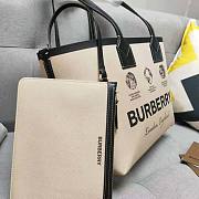 Burberry Label Print Cotton and Leather Small London Tote Bag Size 35 x 11 x 27cm - 3