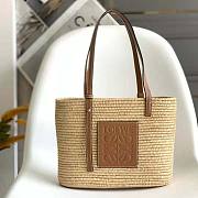 Loewe Small Square Basket Bag in Raffia and Calfskin Brown Size 20.5 x 26.5 x 10 cm - 1
