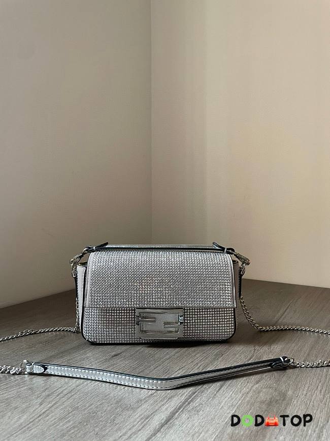 Fendi Baguette Mini Silver Crystals Bag Size 18 x 4 x 11 cm - 1