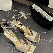 Jimmy Choo Saeda Sandal 100 Platinum Ice Dusty Glitter Sandals with Crystal Embellishment - 1