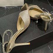 Jimmy Choo Saeda Sandal 100 Platinum Ice Dusty Glitter Sandals with Crystal Embellishment - 6