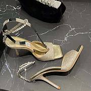 Jimmy Choo Saeda Sandal 100 Platinum Ice Dusty Glitter Sandals with Crystal Embellishment - 4