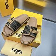 Fendi Women Feel Brown Fabric Slides - 3