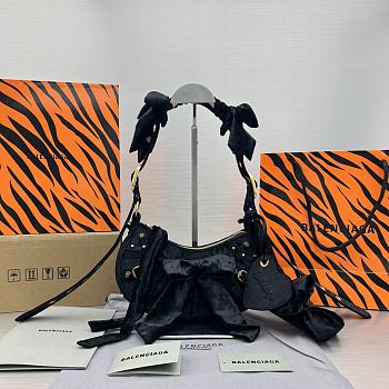 Balenciagale Cagole XS Velvet Bow Shoulder Bag Black Size 26 x 16 x 9.9 cm