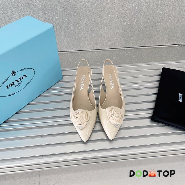 Prada Toe Flower Back Empty Cat Heel Shoes White 5.5 cm - 1