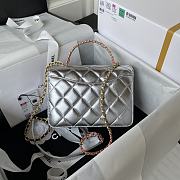 Chanel Mini Flap Bag With Top Handle Silver Size 20 x 14 x 7.5 cm - 3