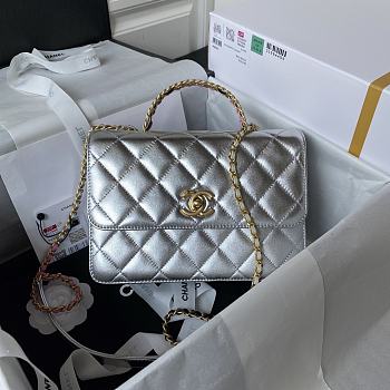 Chanel Flap Bag With Top Handle Silver Size 22 x 16 x 9 cm