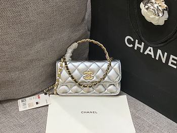 Chanel Handle Mobile Phone Bag Silver Size 17 x 9 x 4 cm