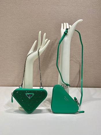 Prada Embellished Satin And Leather Mini-Pouch Green Size 15 x 10 x 5 cm