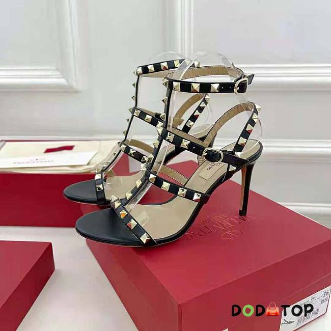 Valentino Women Rockstud Calfskin Ankle Strap Sandal 100 mm Black - 1
