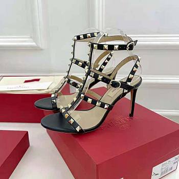 Valentino Women Rockstud Calfskin Ankle Strap Sandal 100 mm Black