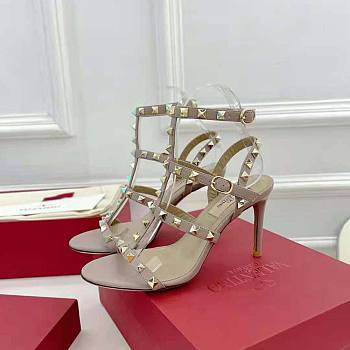 Valentino Women Rockstud Calfskin Ankle Strap Sandal 100 mm Pink