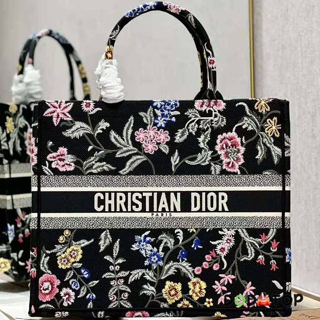 Dior Large Book Tote Black Multicolor Dior Petites Fleurs Embroidery Size 42 x 35 x 18.5 cm - 1