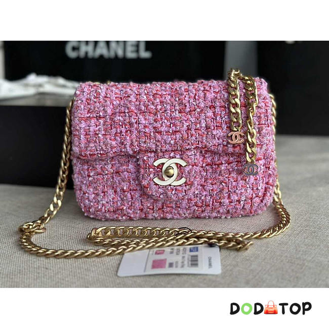 Chanel Tweed Flap Clutch Bag Purple Size 21 x 14.5 x 5 cm - 1